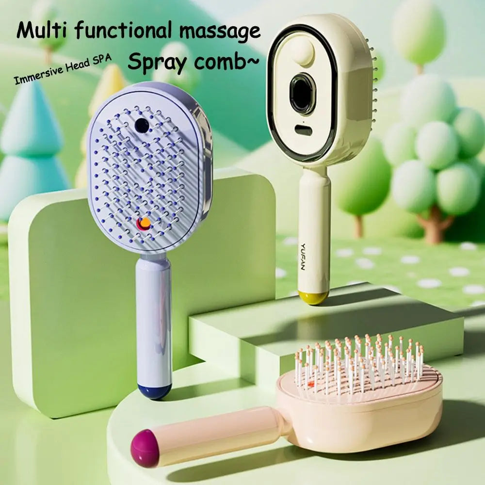 New Electric Hair Care Spray Massage Comb Anti-Static Self-Cleaning Spray Airbag Combs Hair Oil Applicator Women Girls