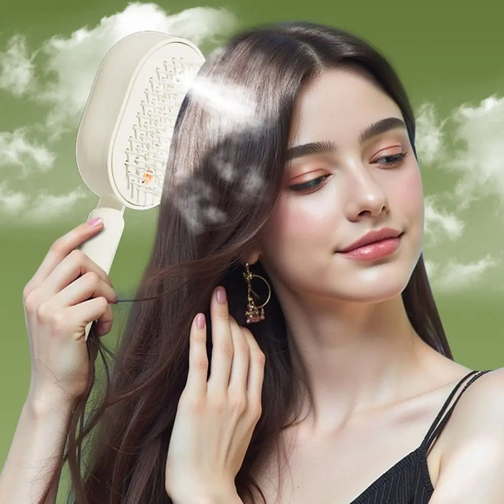New Electric Hair Care Spray Massage Comb Anti-Static Self-Cleaning Spray Airbag Combs Hair Oil Applicator Women Girls
